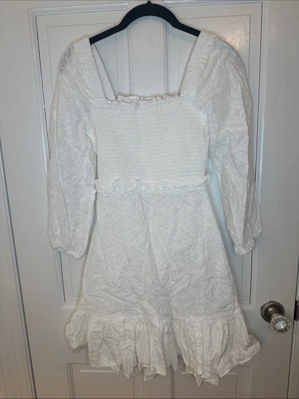 Veronica Beard White Eyelet Smocked‎ Square-Neck Dress size 2 EUC